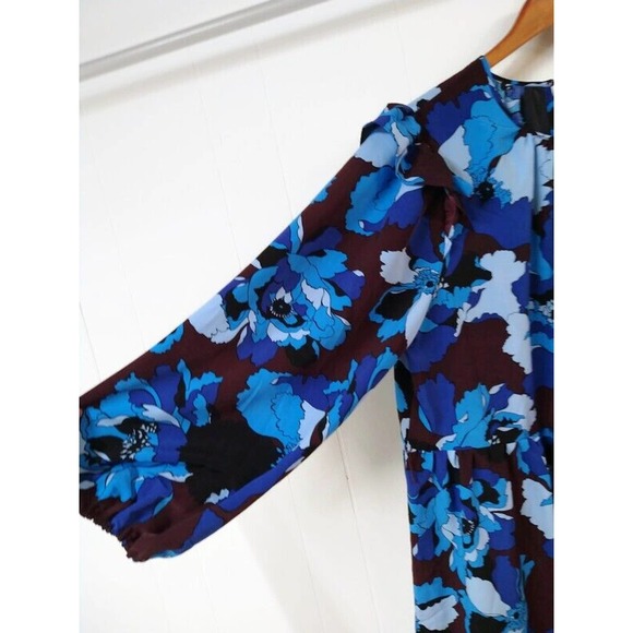 Who What Wear WM XXL Dress Blue Long Sleeves Ruffle on Shoulder Floral Print - Picture 3 of 5